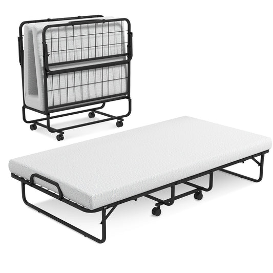 Livsk costway opklapbed met traagschuimmatras opklapbaar logeerbed met stevig metalen frame draagbaar opklapbed voor volwassenen en kinderen