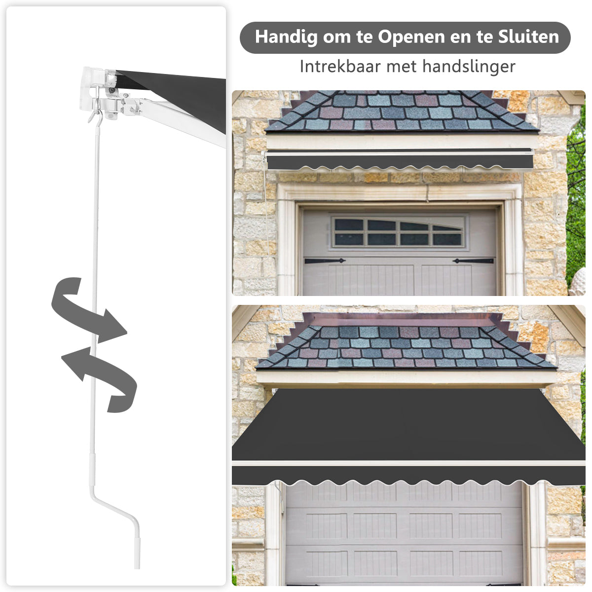 LIVSK Oprolbare Luifel voor Onder Dakrand - Aluminium Frame - Waterdicht Polyester - Verstelbare Kanteling - 3m x 2,5m - Grijs