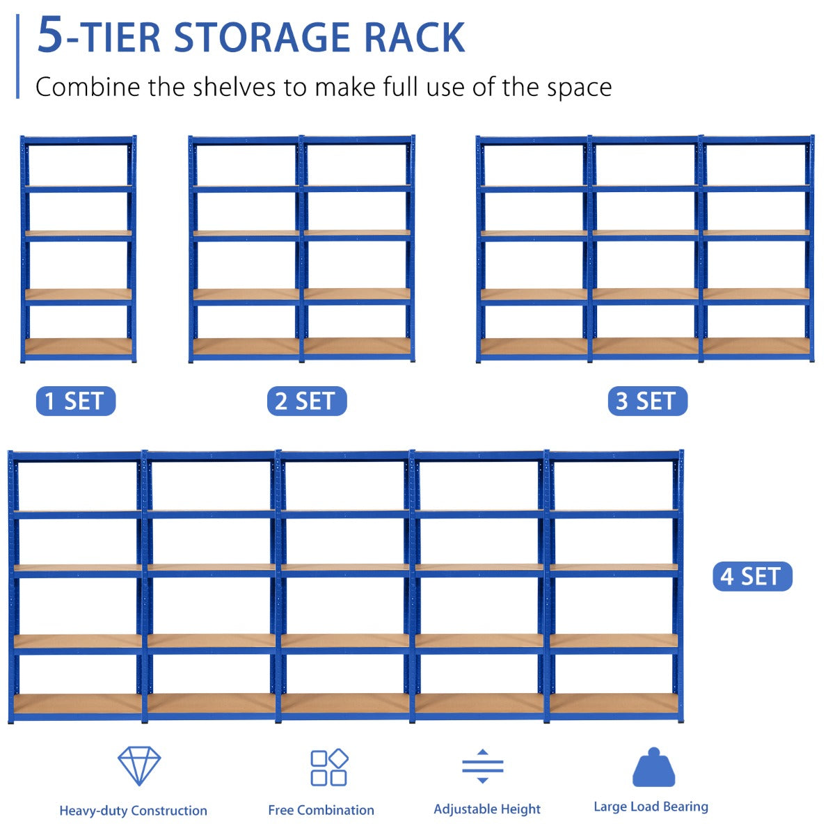 LIVSK 5-laags opslagrek - Verstelbare planken - Robuust en duurzaam - Voor gereedschap, voedsel en boeken - 75 x 30 x 150 cm -