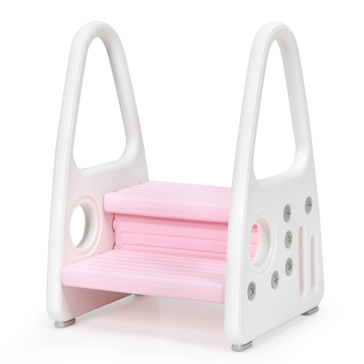 LIVSK Multifunctioneel Kinder Opstapkrukje - Veiligheid - Armleuningen - Antislip - Tot 50 kg - HDPE - Grijs