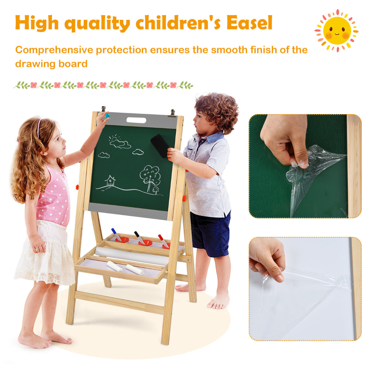 LIVSK Kinderschildersezel 3-in-1 - Verstelbaar met 5 Hoogtes - Inclusief Accessoires - Voor Kinderen vanaf 3 Jaar - Natuur + Grijs