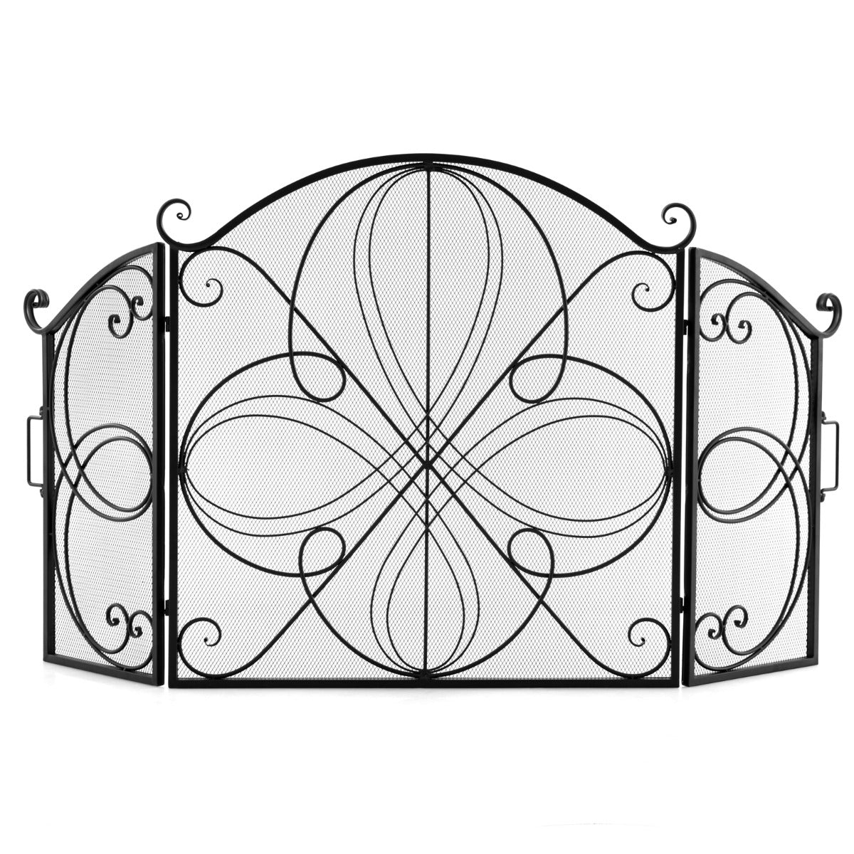 LIVSK Haardscherm Bloemmotief - Opvouwbaar - Robuust Metaal - Veiligheid tegen Vonken - 151 x 83 cm - Zwart