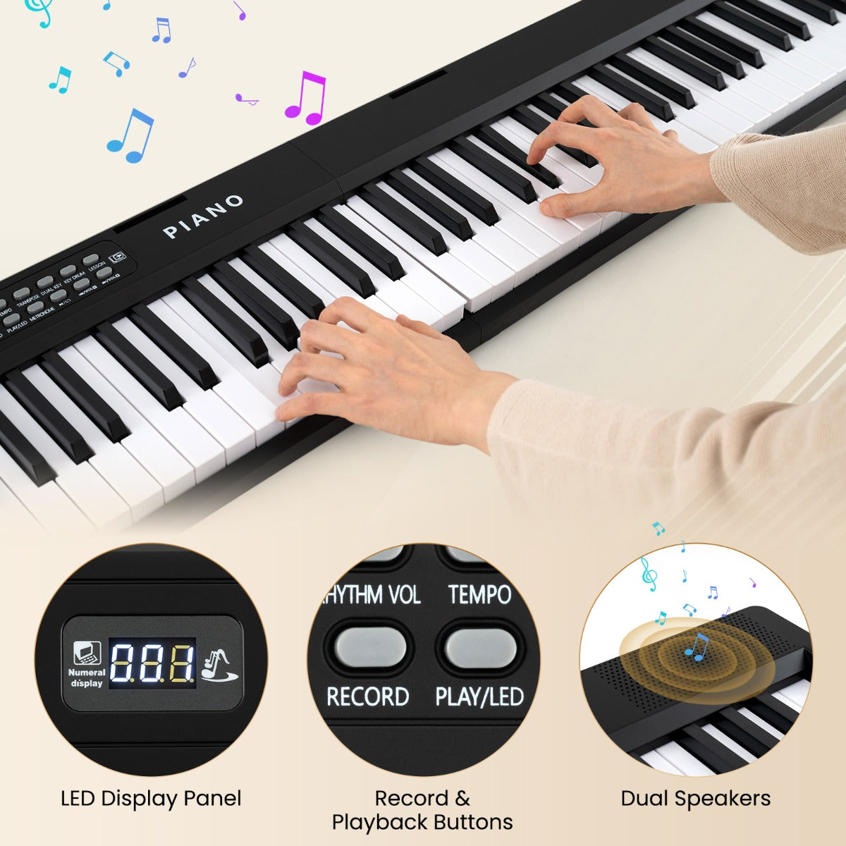 LIVSK Opvouwbaar Keyboard - 88 Toetsen - 1000 Geluiden - 1000 Ritmes - 3 Leermodi - Draagbaar - Zwart en Wit