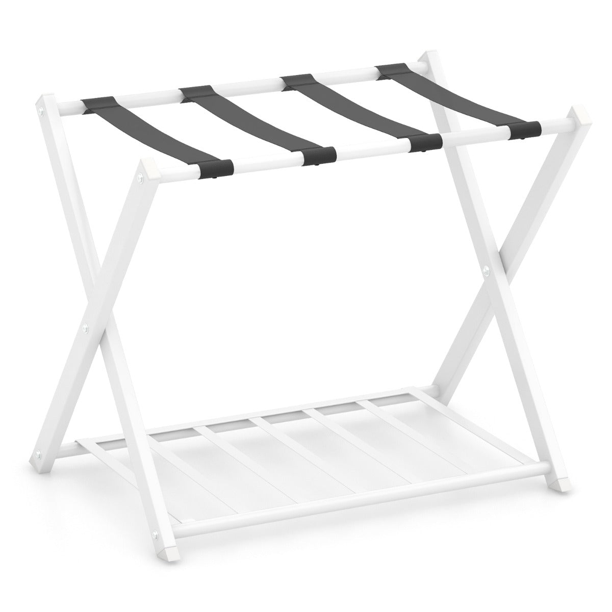 LIVSK Opvouwbaar Bagagerek met 2 Niveaus - Stevig Metaal - Antislip Glijders - Tot 50 kg - Ruimtebesparend - Zwart/Wit