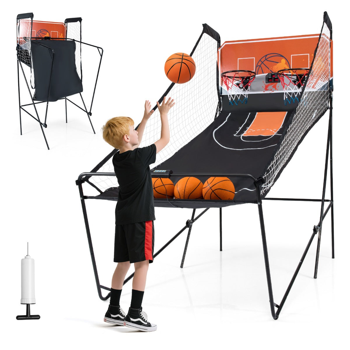 Livsk costway opvouwbaar basketbalspel basketbalring voor kinderen met 8 spannende spelmodi dubbel basketbalspel 1 1