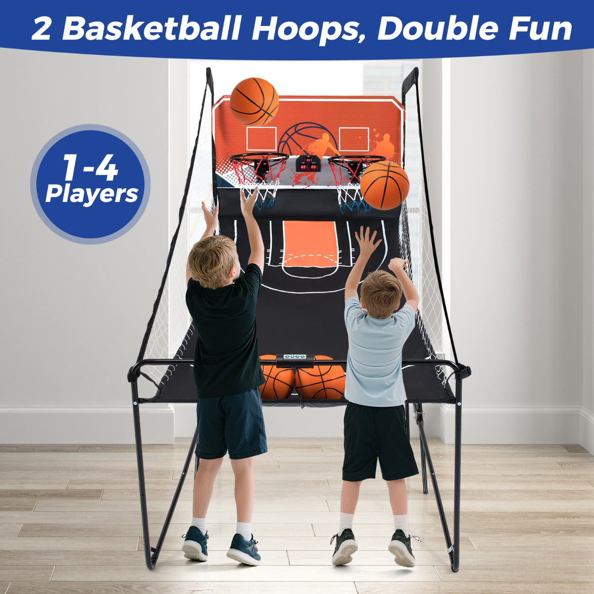 Livsk costway opvouwbaar basketbalspel basketbalring voor kinderen met 8 spannende spelmodi dubbel basketbalspel 6