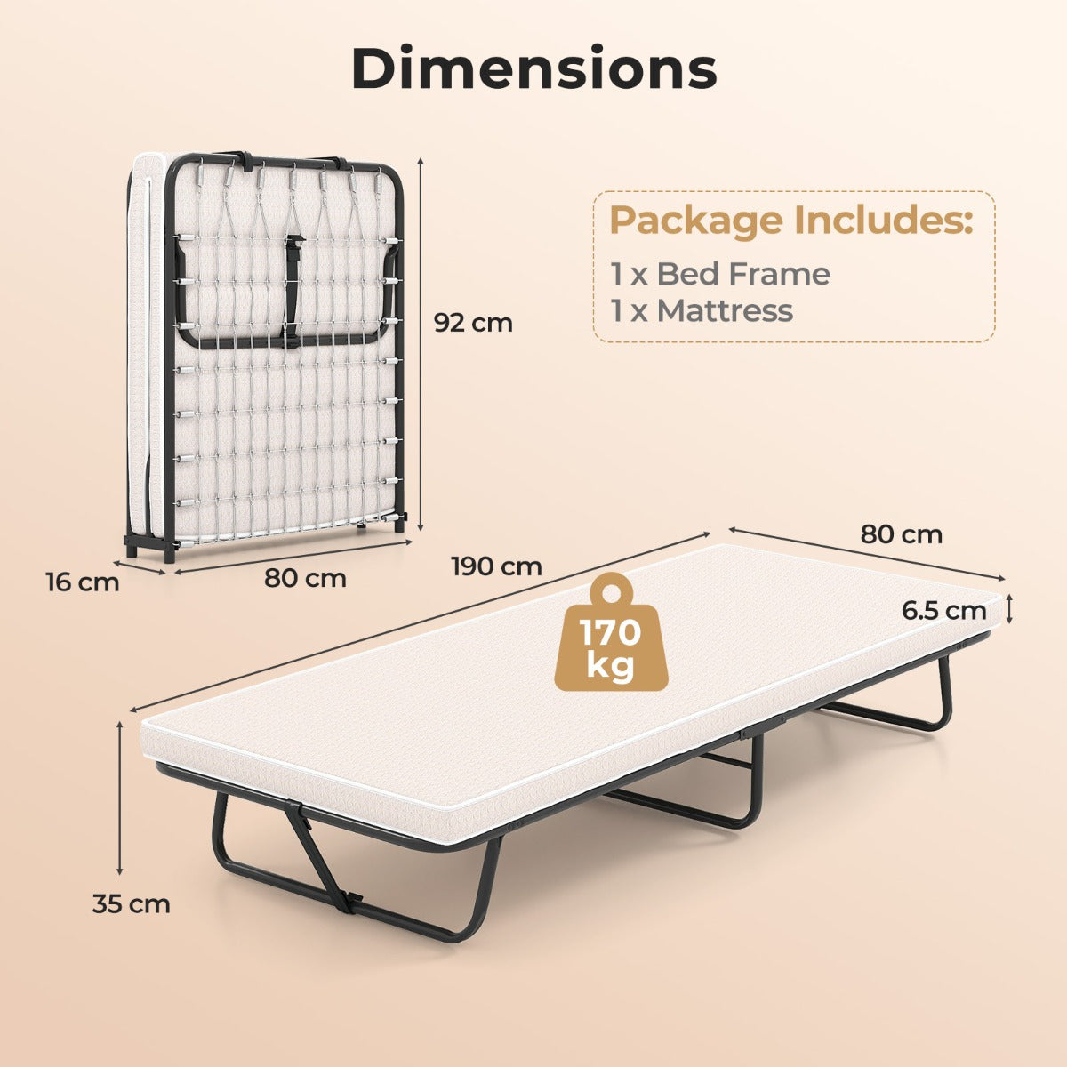 Livsk costway opvouwbaar bed met matras draagbaar logeerbed met traagschuim ruimtebesparend voor thuis kamperen 190 x 80 cm 1 1