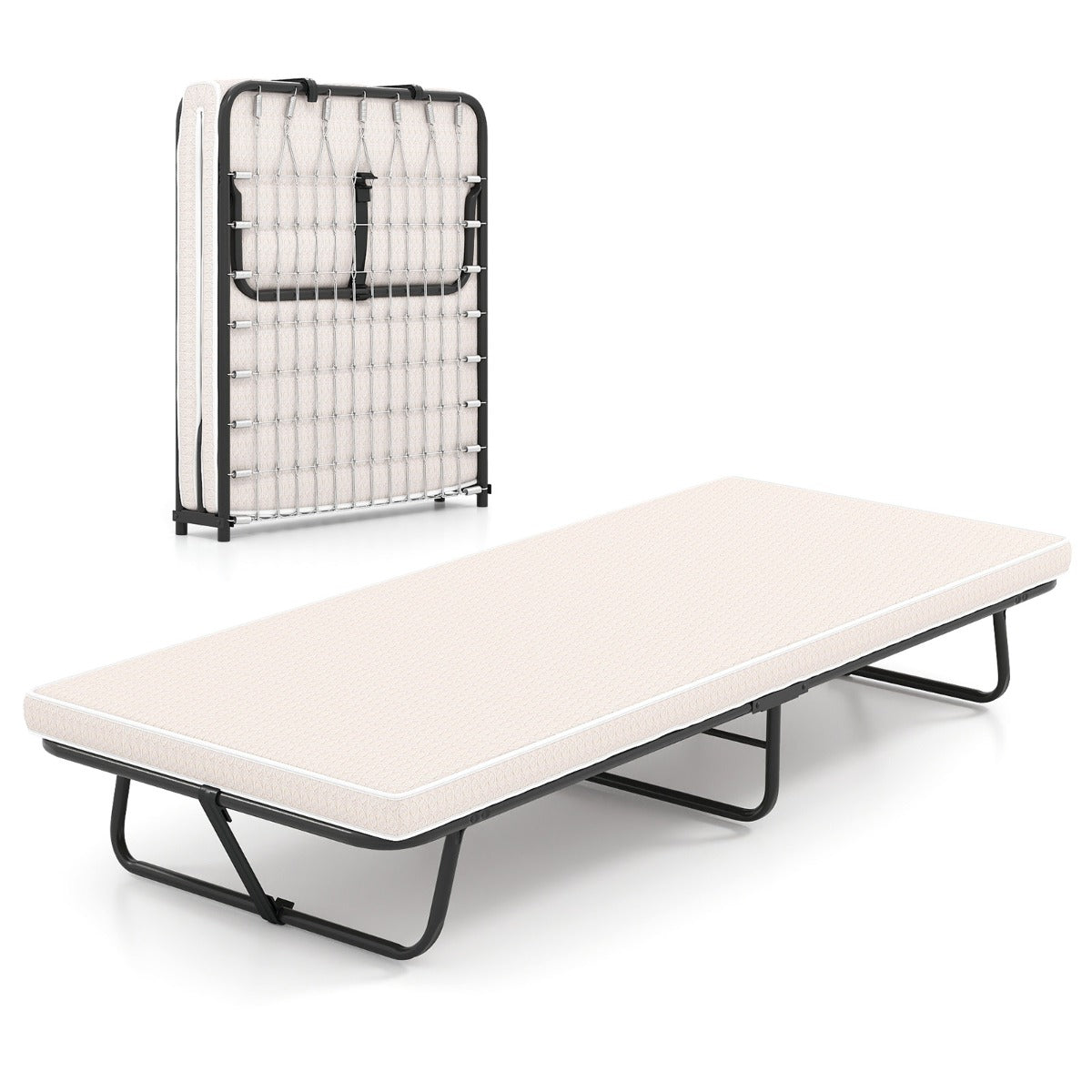 Livsk costway opvouwbaar bed met matras draagbaar logeerbed met traagschuim ruimtebesparend voor thuis kamperen 190 x 80 cm