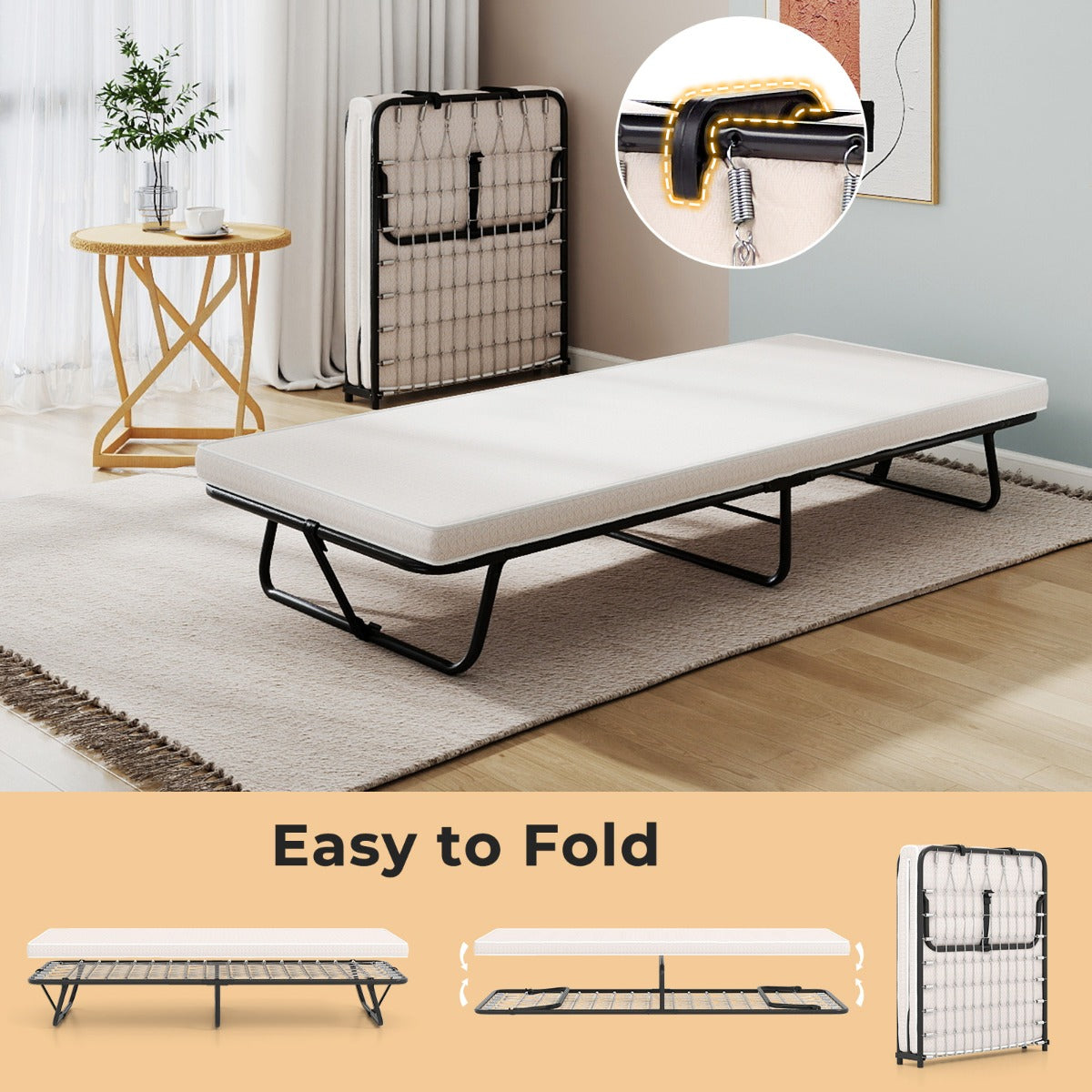 Livsk costway opvouwbaar bed met matras draagbaar logeerbed met traagschuim ruimtebesparend voor thuis kamperen 190 x 80 cm 3