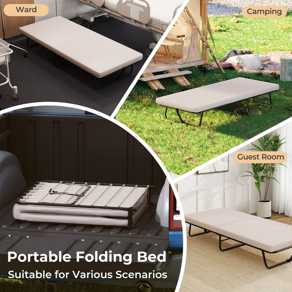 Livsk costway opvouwbaar bed met matras draagbaar logeerbed met traagschuim ruimtebesparend voor thuis kamperen 190 x 80 cm 4