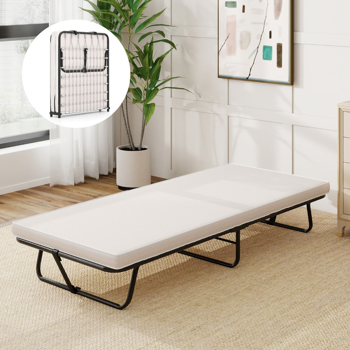 Livsk costway opvouwbaar bed met matras draagbaar logeerbed met traagschuim ruimtebesparend voor thuis kamperen 190 x 80 cm 6