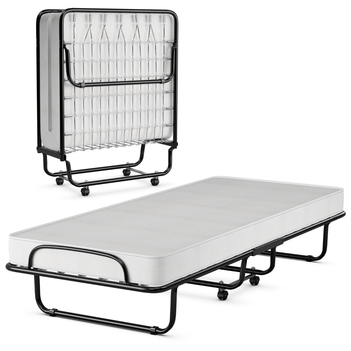 LIVSK Opvouwbaar Eenpersoonsbed met Matras - Stevig Stalen Frame - Draagvermogen tot 120 kg - Ruimtebesparend - 190 x 80 x 39 cm