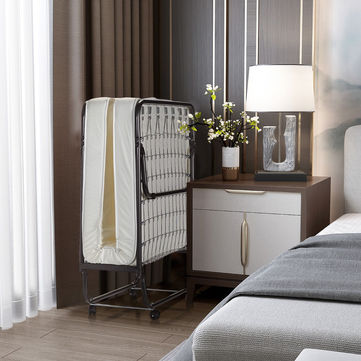 LIVSK Opvouwbaar Eenpersoonsbed met Matras - Stevig Stalen Frame - Draagvermogen tot 120 kg - Ruimtebesparend - 190 x 80 x 39 cm