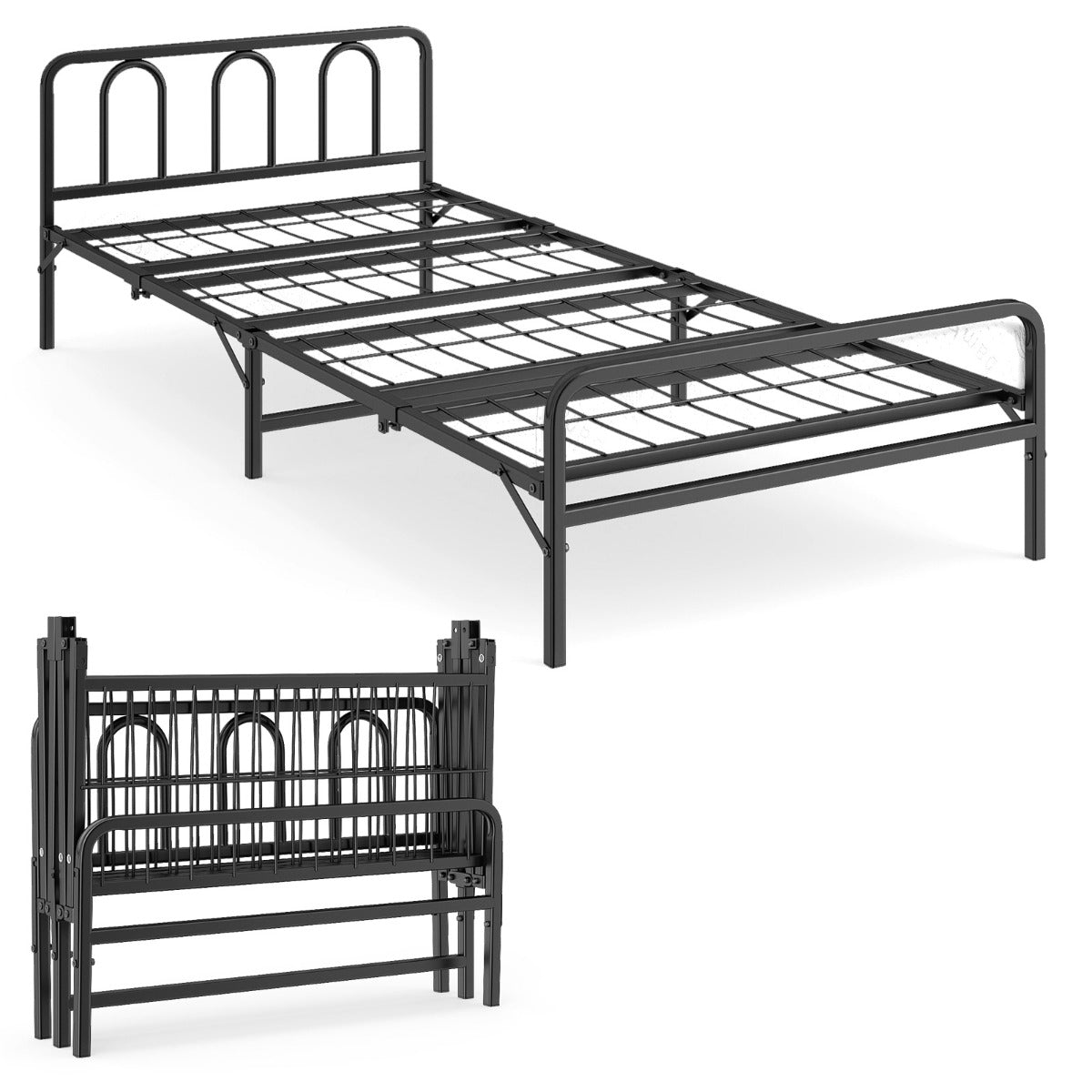 Livsk costway opvouwbaar bedframe met matras draagbaar opvouwbaar bed met hoofd en voetsteunen 1 1