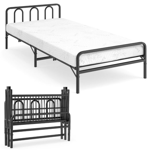 Livsk costway opvouwbaar bedframe met matras draagbaar opvouwbaar bed met hoofd en voetsteunen