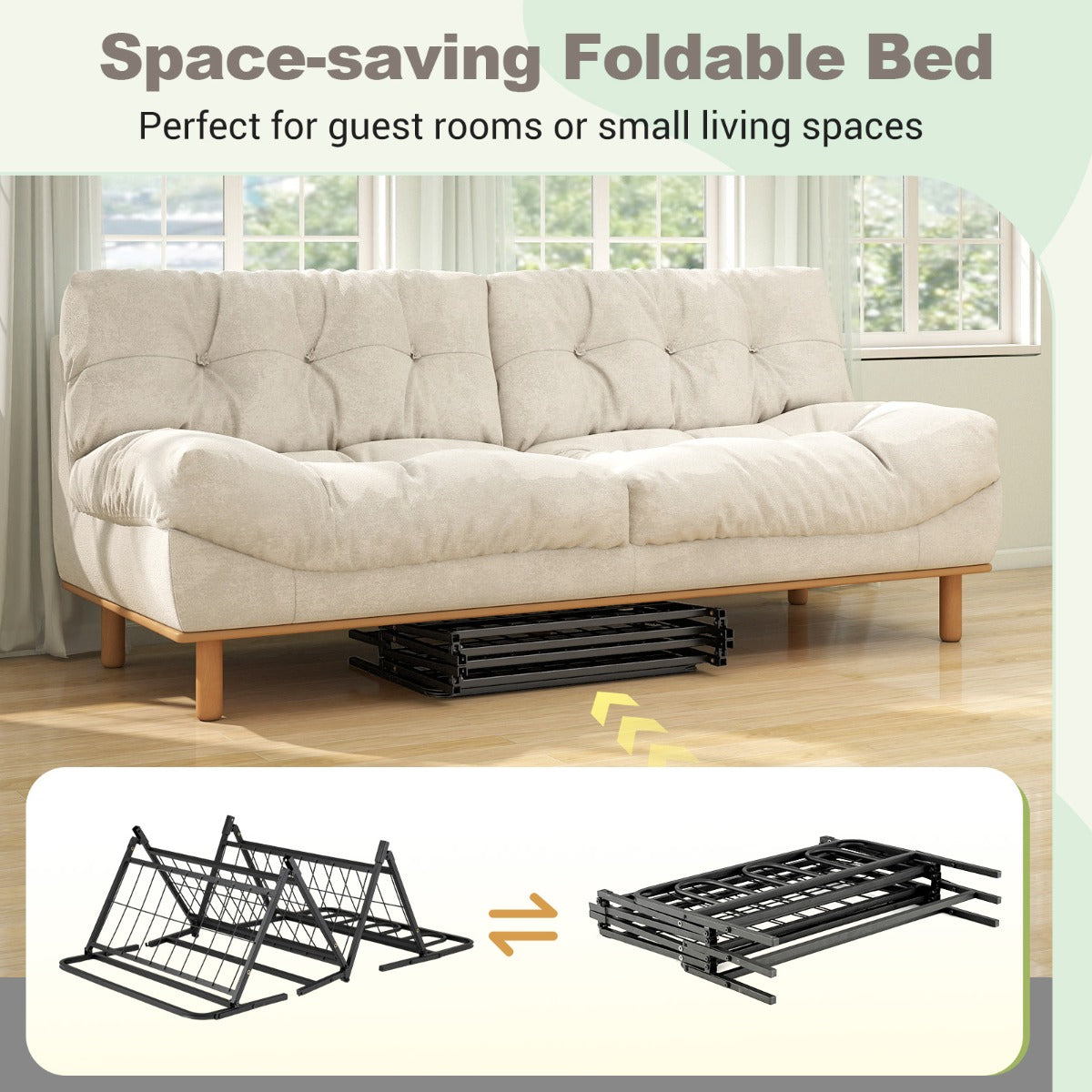 Livsk costway opvouwbaar bedframe met matras draagbaar opvouwbaar bed met hoofd en voetsteunen 3