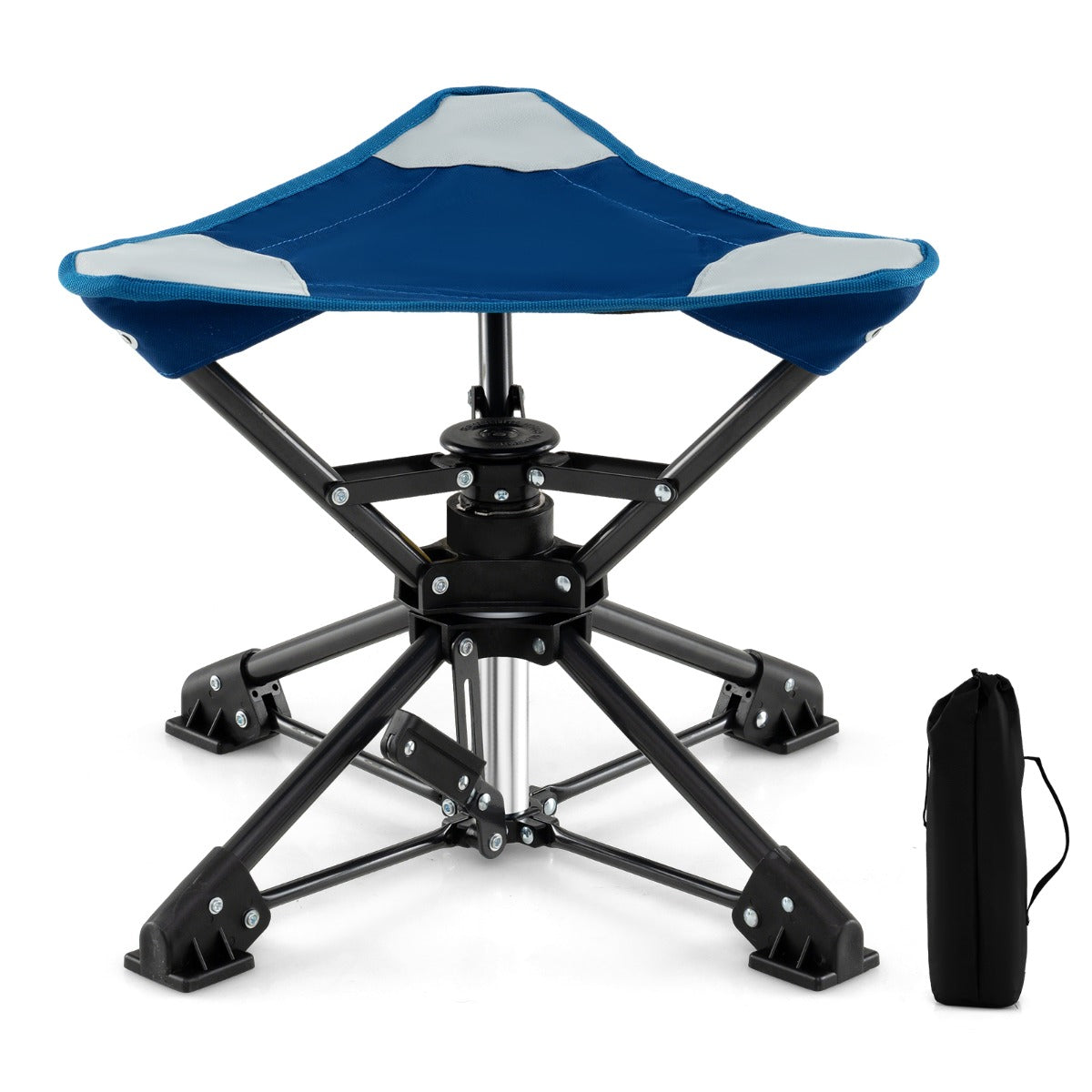 LIVSK Opvouwbare Campingkruk - 360° Draaibaar - Stevig Metaal - Waterdichte Oxford-Zitting - Tot 150 kg - Camouflage/Blauw