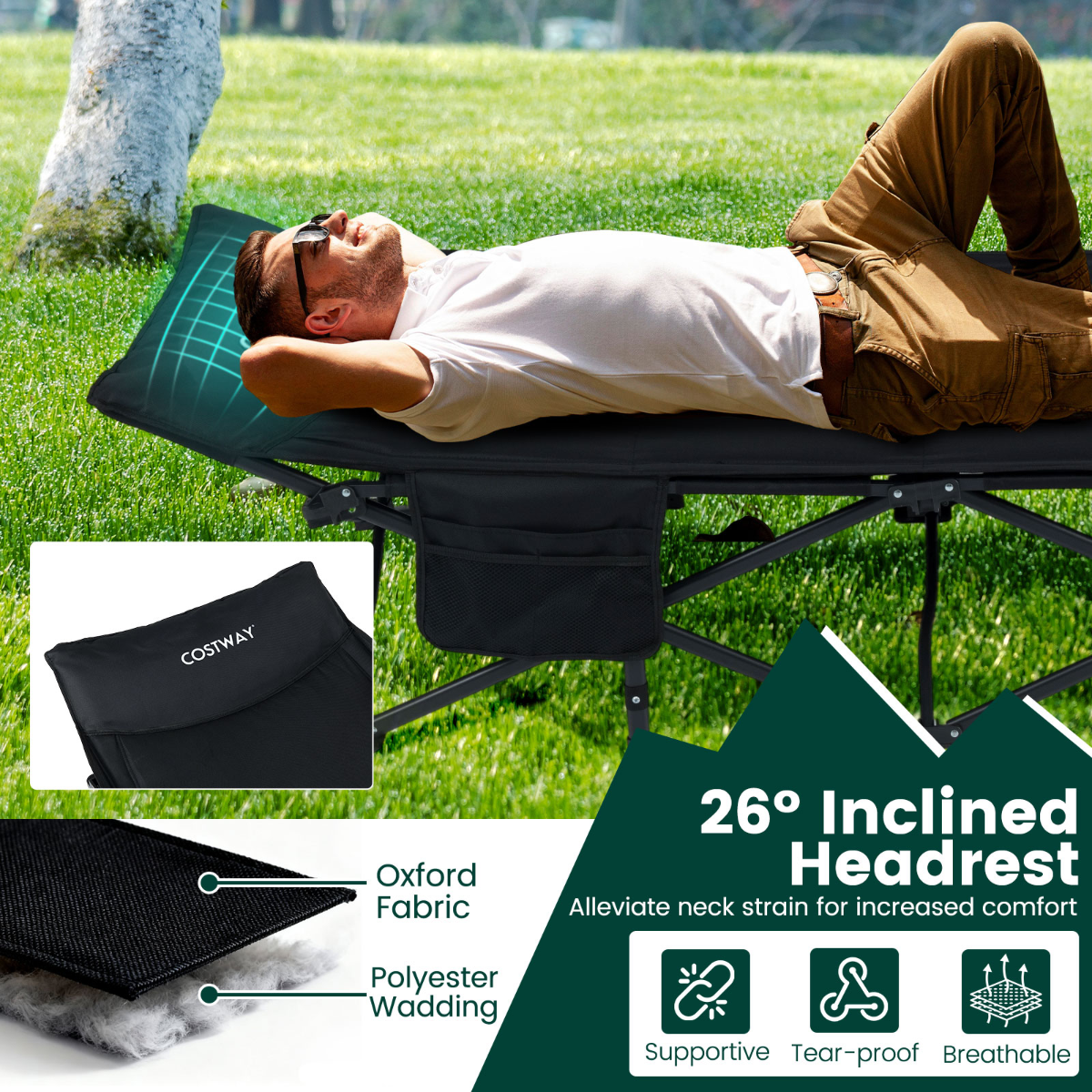 Livsk costway opvouwbaar campingbed voor volwassenen draagbare campingligstoel 2