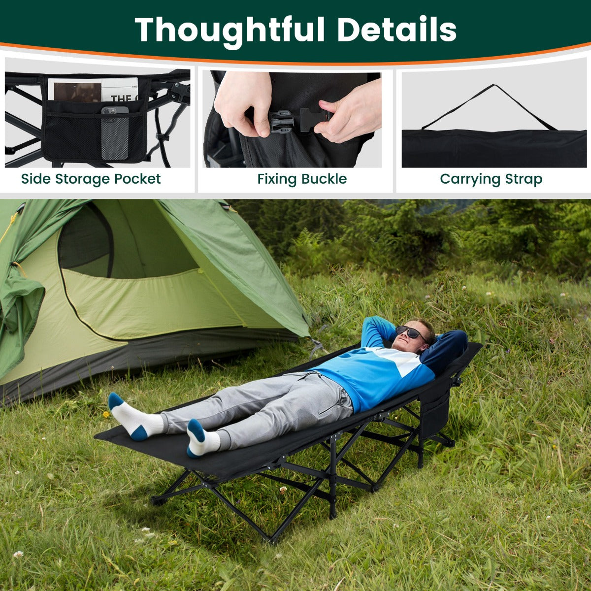 Livsk costway opvouwbaar campingbed voor volwassenen draagbare campingligstoel 4