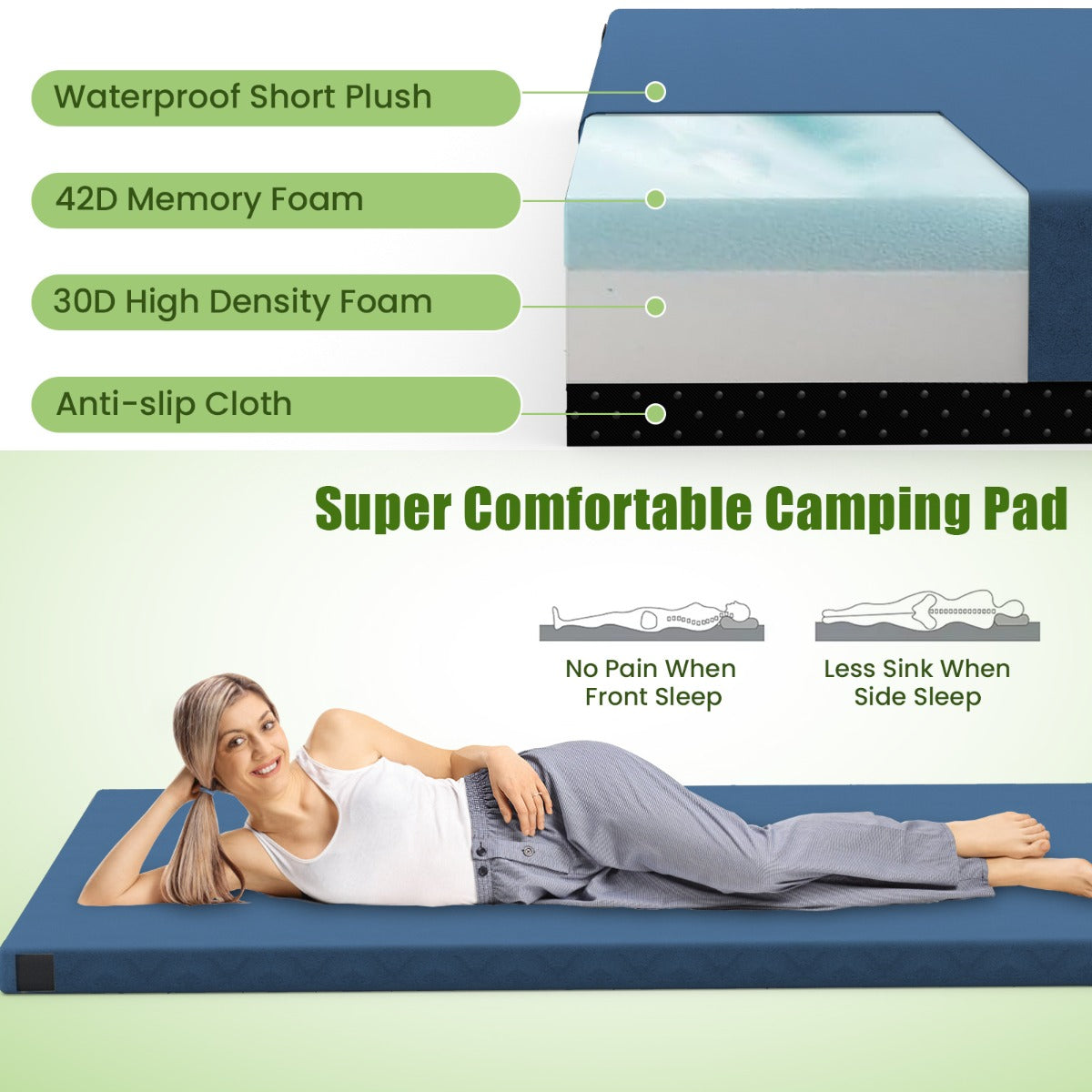 LIVSK Kampeermatras - Opvouwbaar met Waterdichte Hoes - Antislip - Ideaal voor Yoga en Kamperen - 188 x 97 x 6,5 cm - Blauw