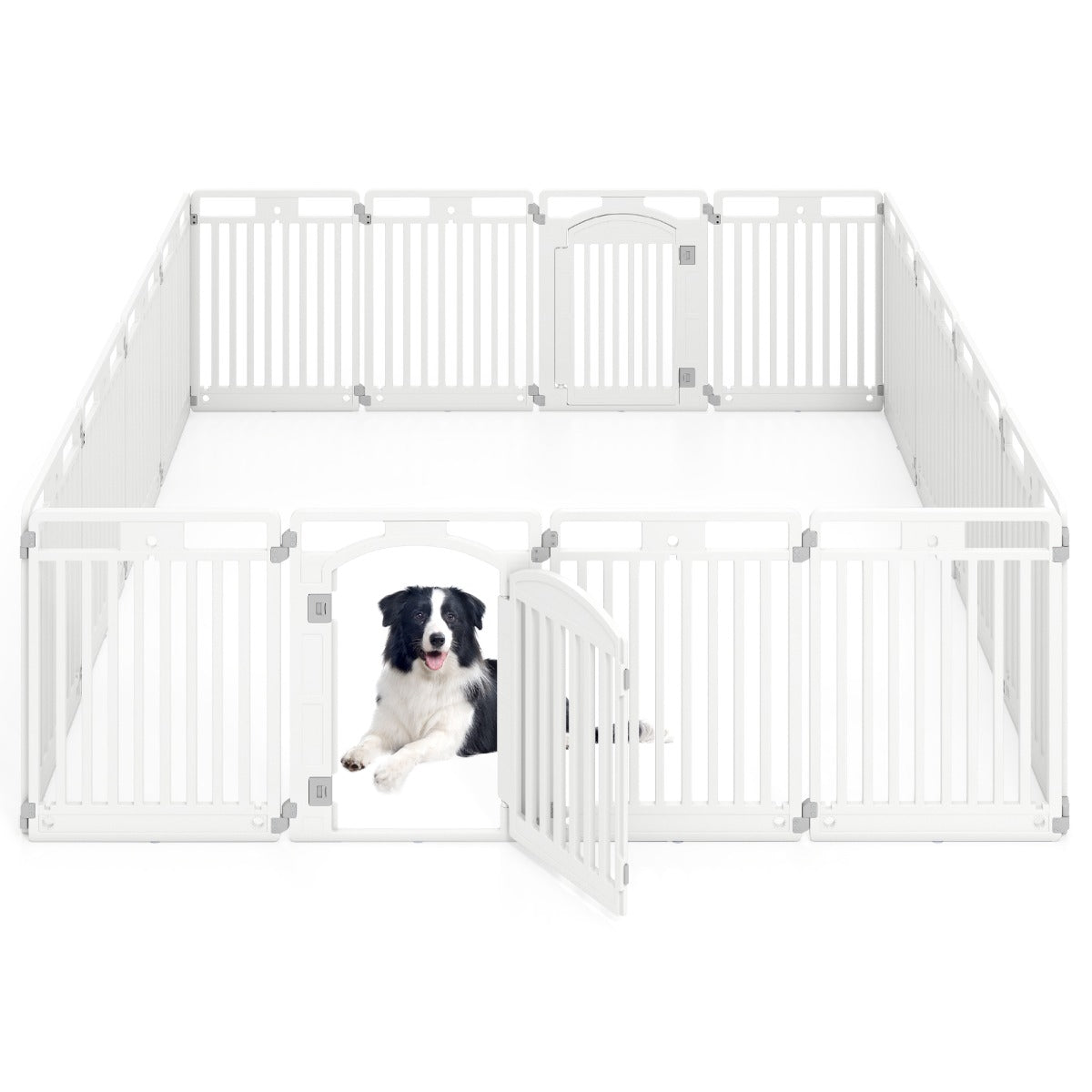 LIVSK Kunststof Honden Speelhek - Opvouwbaar met 8 Panelen - Vergrendelbare Deur - Voor Binnen en Buiten - 128 x 128 x 80 cm - Wit
