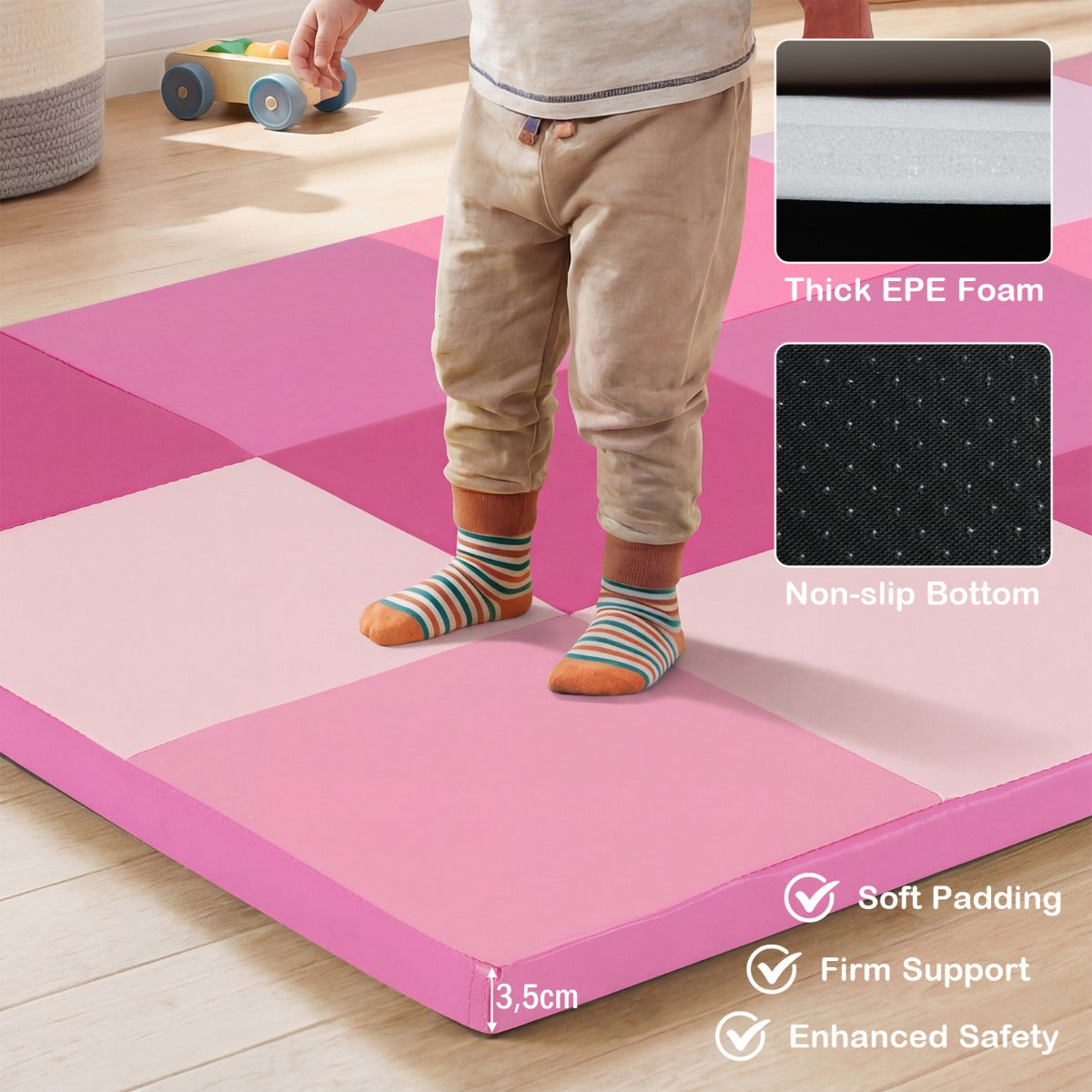 Livsk costway opvouwbaar speelkleed voor babys met waterdicht kunstleer en zachte schuimvulling tweedelig groot formaat