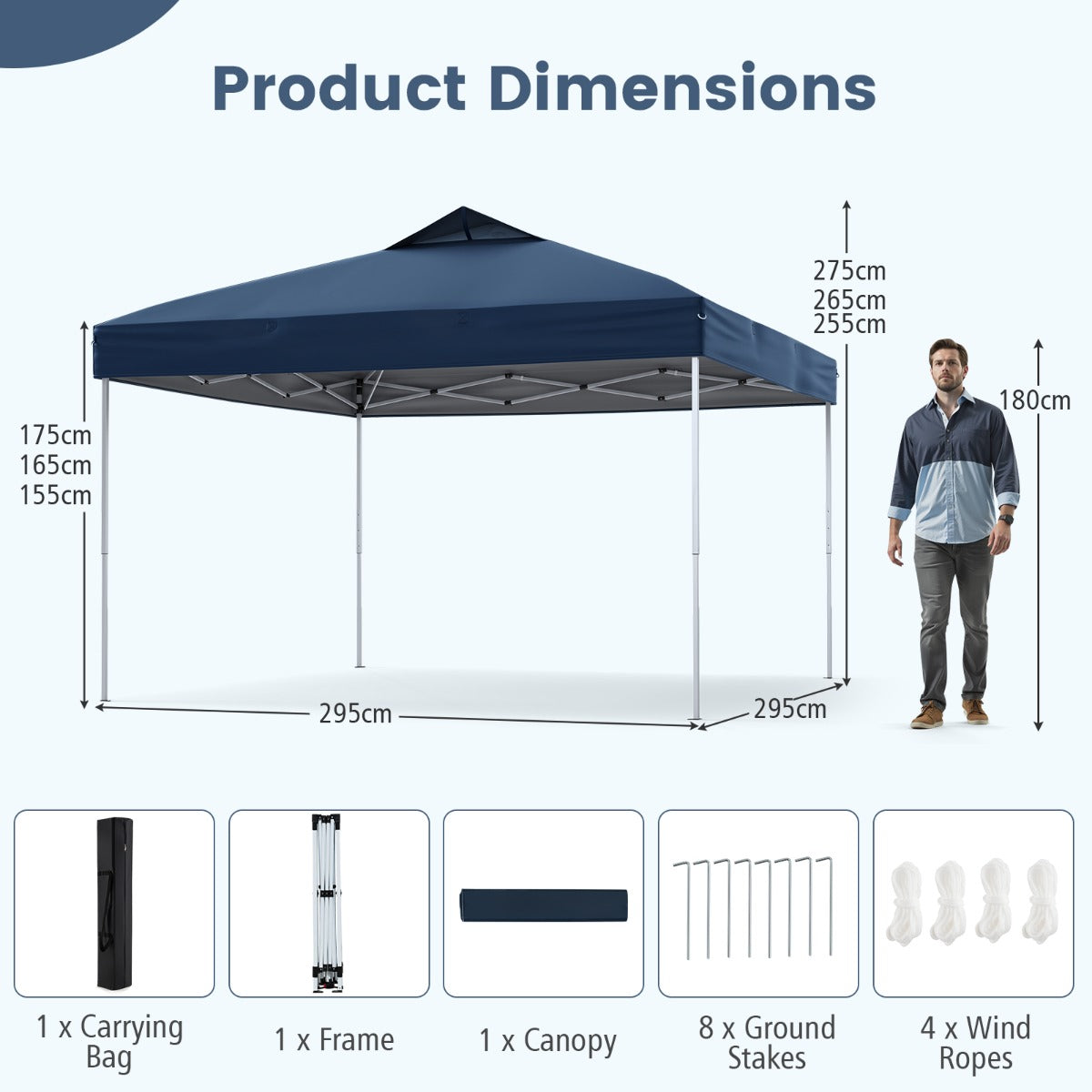 LIVSK Pop-up Tuintent - 9 m² Schaduw - Hoogteverstelbaar - Waterdicht Oxford Doek - Draagtas Inclusief - Blauw/grijs/wit