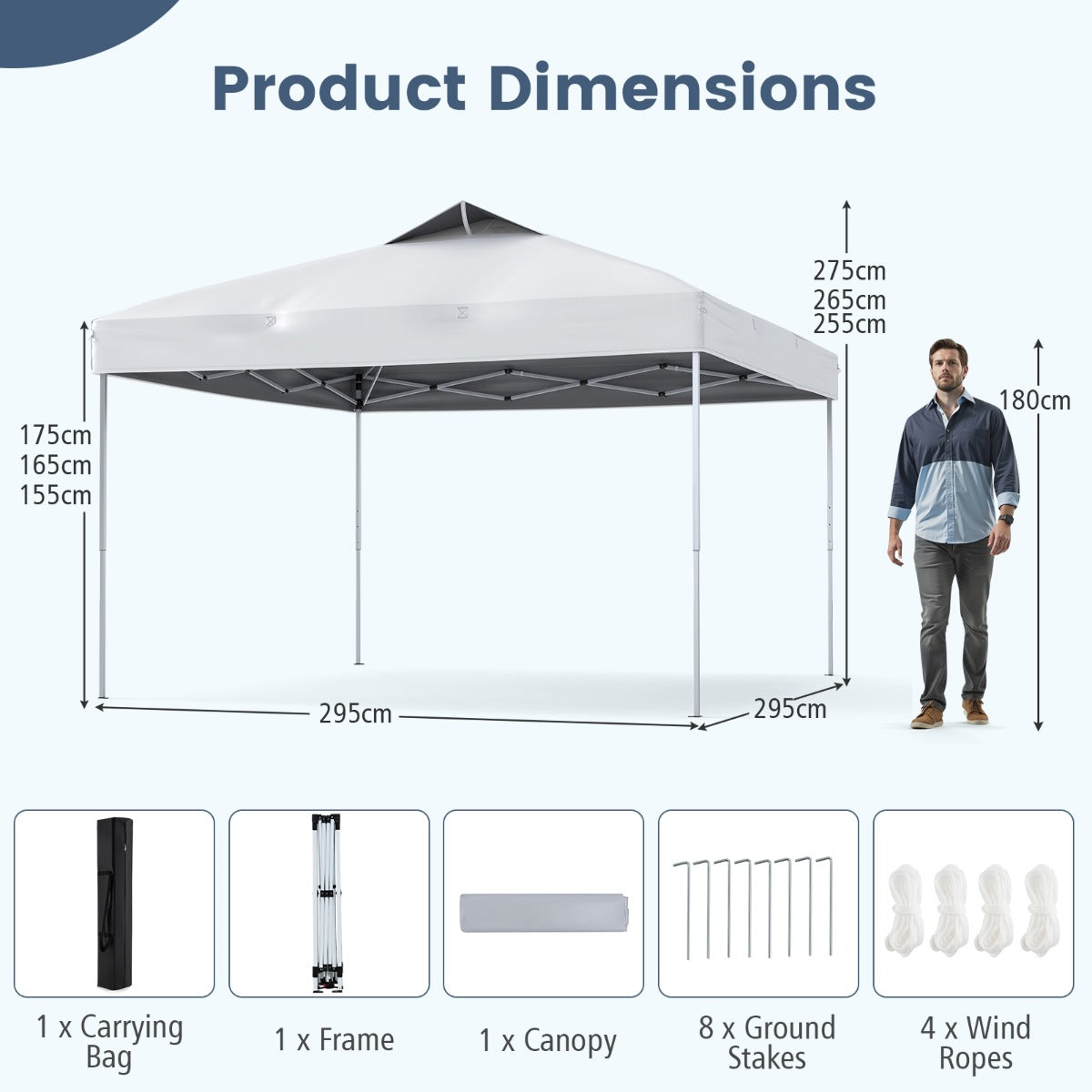 LIVSK Pop-up Tent - Waterdicht en Opvouwbaar - Hoogteverstelbaar - Ideaal voor Buitenevenementen - 9 m² - Blauw/grijs/wit