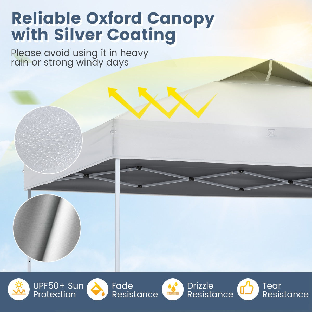 LIVSK Pop-up Tent - Waterdicht en Opvouwbaar - Hoogteverstelbaar - Ideaal voor Buitenevenementen - 9 m² - Blauw/grijs/wit