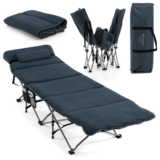 LIVSK Opvouwbaar Veldbed - Ademend Oxford-stof - Verwijderbare Hertenledervlies Matras - Ergonomisch Kussen - Tot 150 kg - Blauw