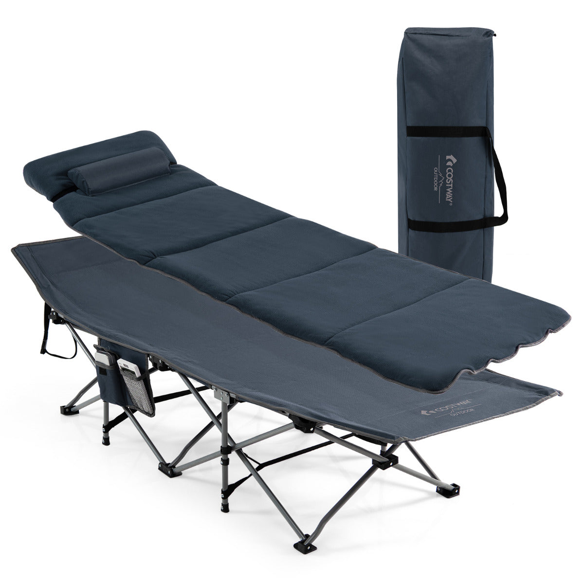 LIVSK Opvouwbaar Veldbed - Ademend Oxford-stof - Verwijderbare Hertenledervlies Matras - Ergonomisch Kussen - Tot 150 kg - Blauw