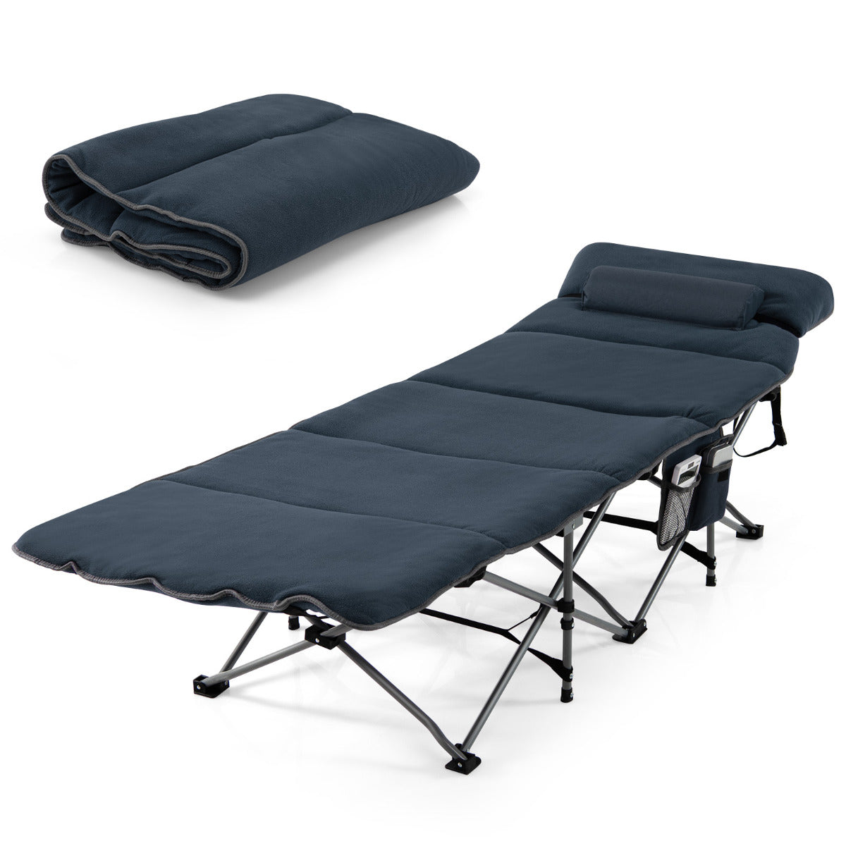 LIVSK Opvouwbaar Veldbed - Ademend Oxford-stof - Verwijderbare Hertenledervlies Matras - Ergonomisch Kussen - Tot 150 kg - Blauw