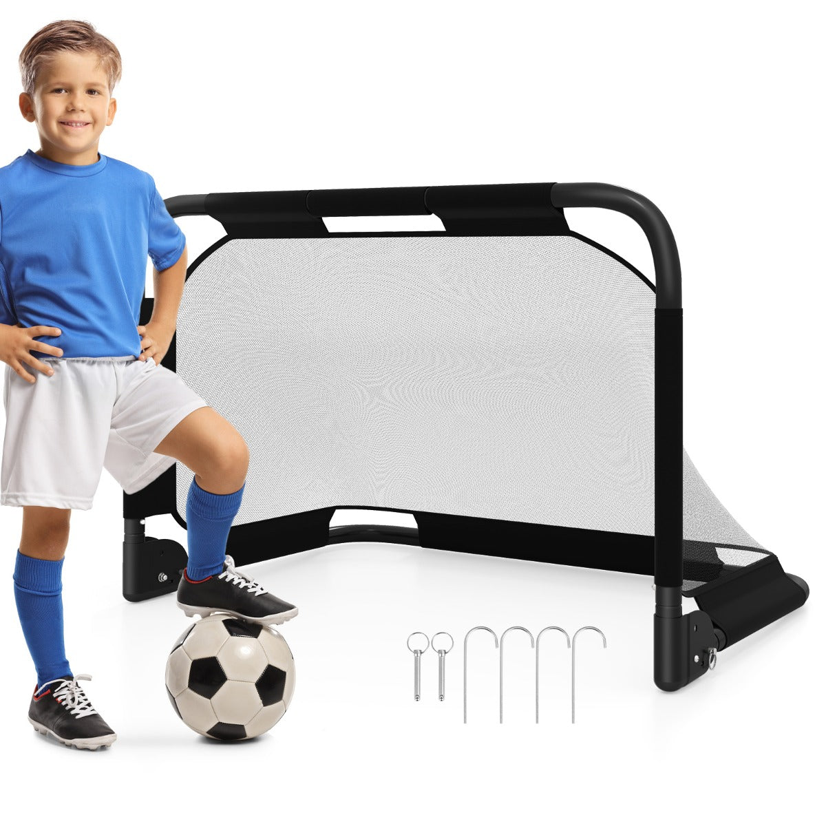 Livsk costway opvouwbaar voetbaldoel pop updoel voor voetbal met doelwand opvouwbaar doel met verankeringssysteem en robuust metalen frame