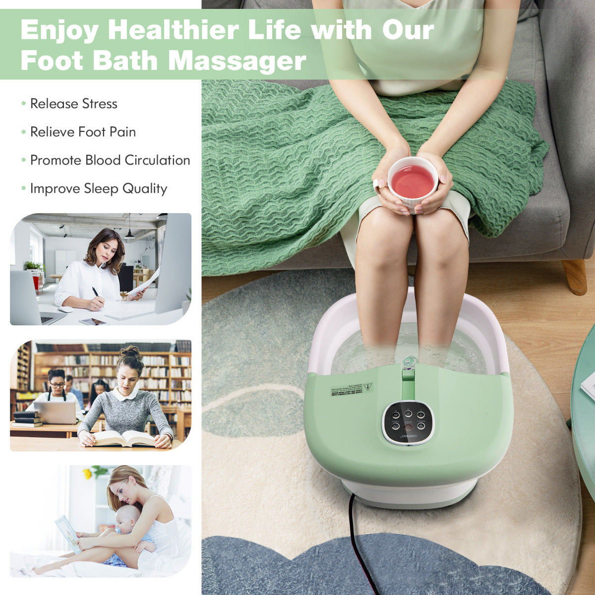 LIVSK Opvouwbaar Voetenbad Massager - Shiatsu, Bubbelmassage, Verwarming - Afstandsbediening - Compact - 33,5 x 41 x 20,5 cm -