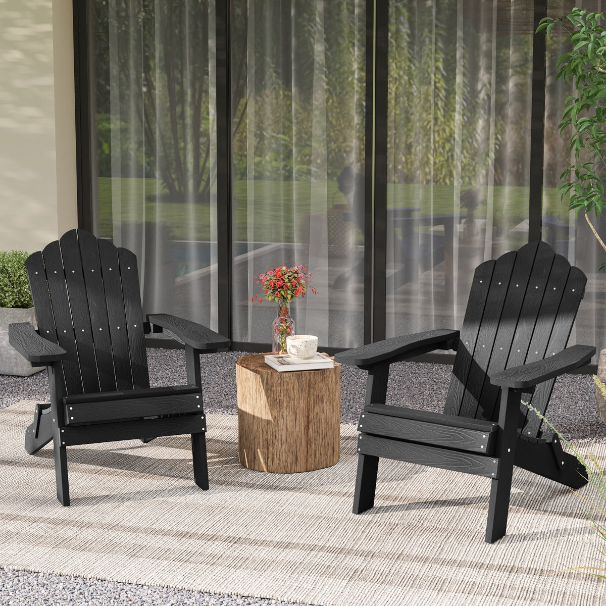 LIVSK Opvouwbare Adirondack-stoel - Weerbestendig HIPS - Ergonomische Zitting - Brede Armleuningen - Tot 180 kg - Marineblauw