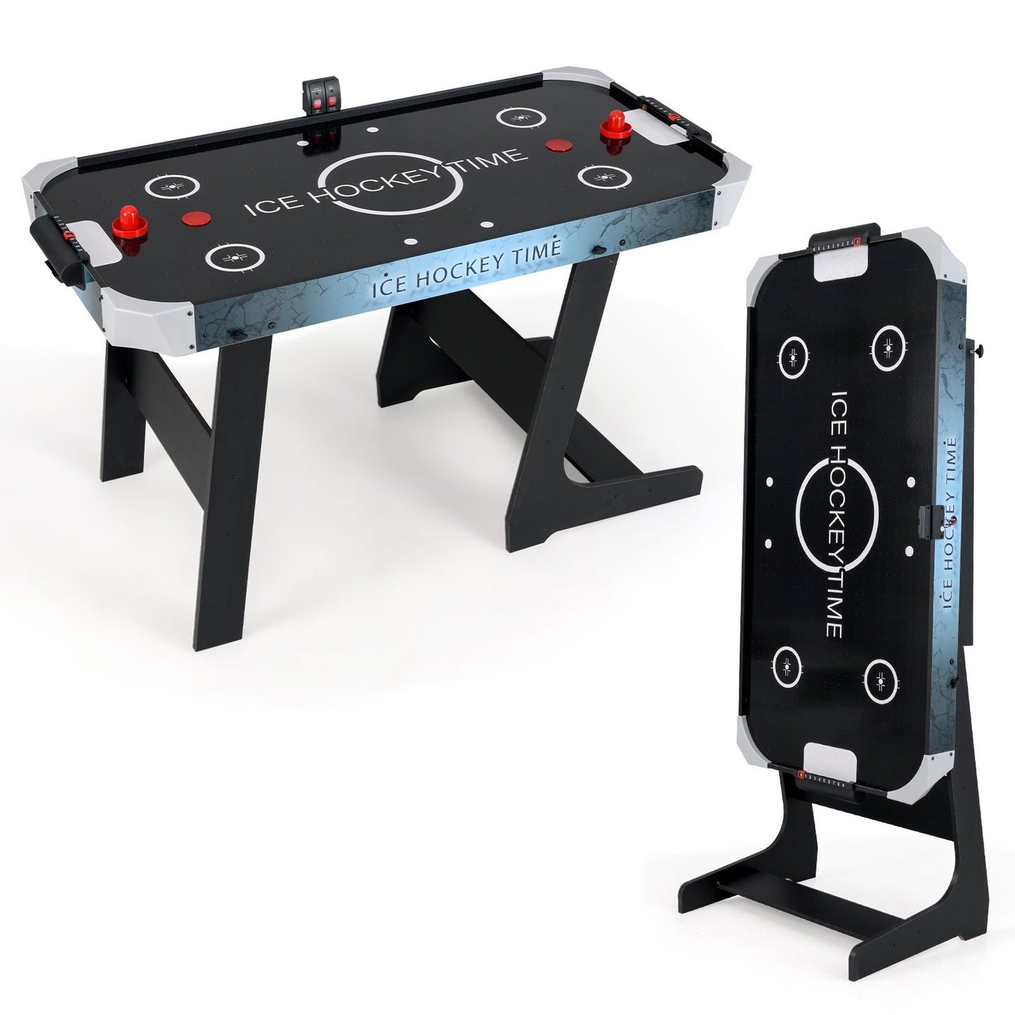 LIVSK Elektrische Opvouwbare Airhockey-tafel - Krachtige Motor - LED-display - Inclusief Hockeysticks en Pucks - 144 x 68 x 79 cm