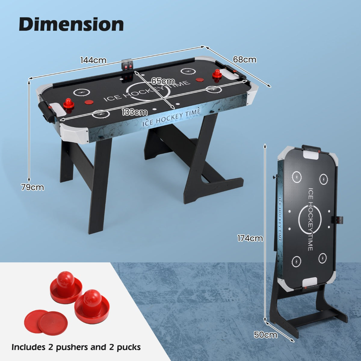 LIVSK Elektrische Opvouwbare Airhockey-tafel - Krachtige Motor - LED-display - Inclusief Hockeysticks en Pucks - 144 x 68 x 79 cm