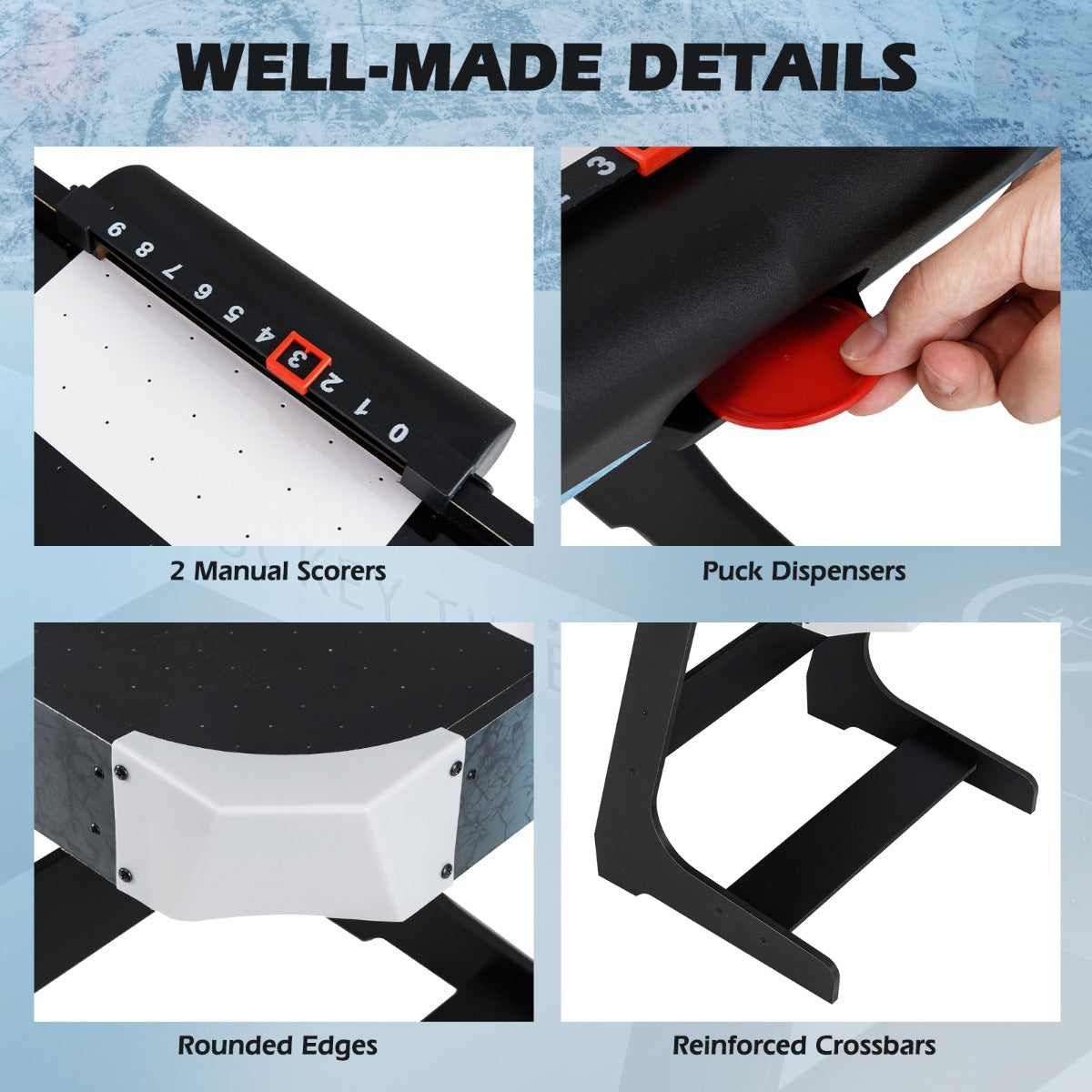 LIVSK Elektrische Opvouwbare Airhockey-tafel - Krachtige Motor - LED-display - Inclusief Hockeysticks en Pucks - 144 x 68 x 79 cm