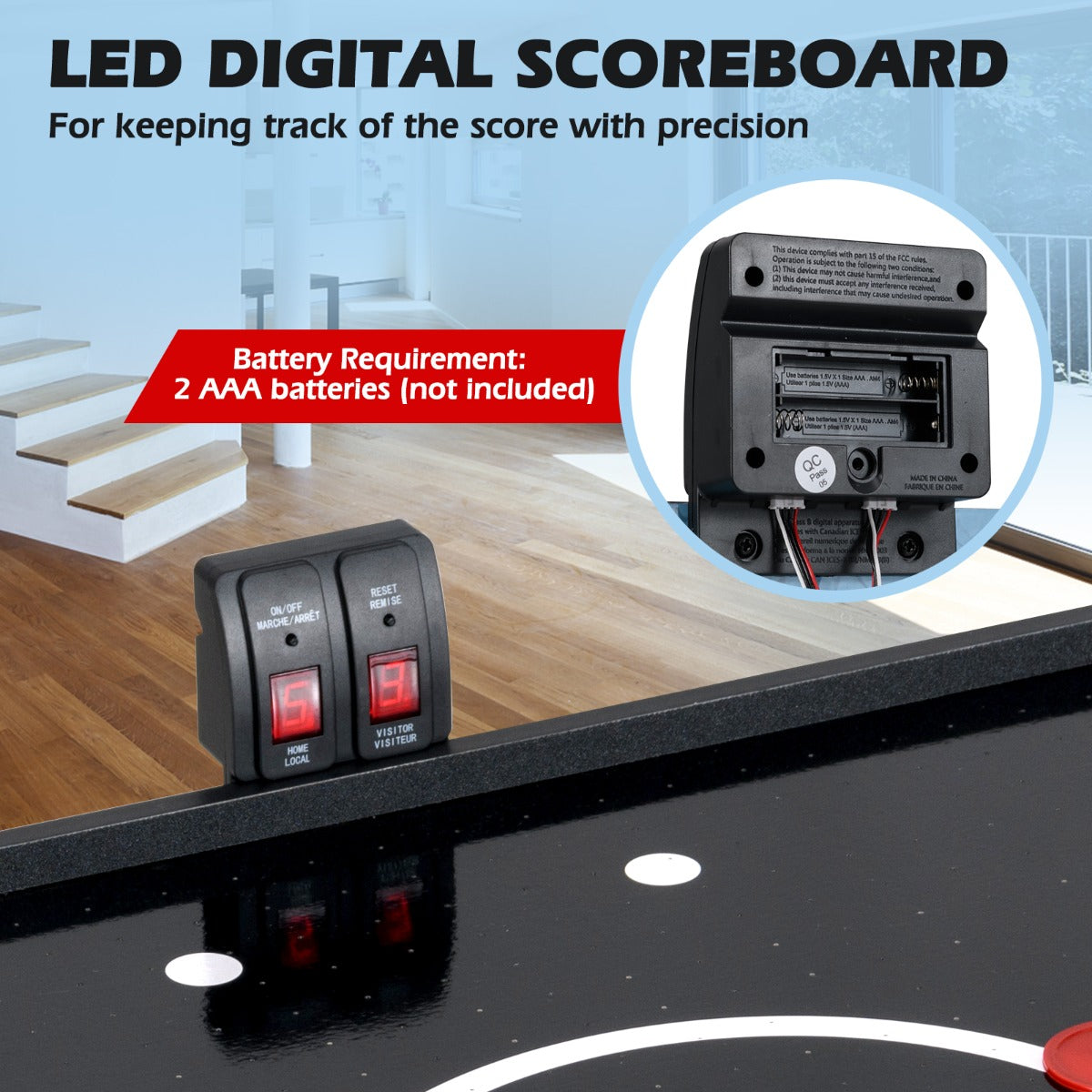 LIVSK Elektrische Opvouwbare Airhockey-tafel - Krachtige Motor - LED-display - Inclusief Hockeysticks en Pucks - 144 x 68 x 79 cm