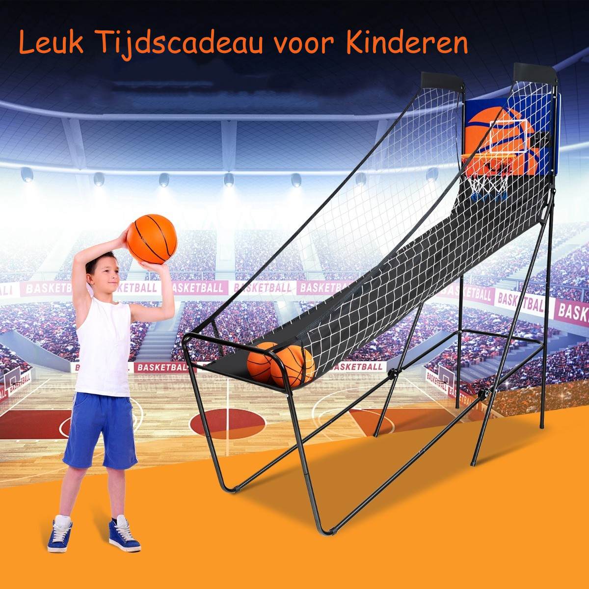 LIVSK Elektronische Basketbal Arcade Machine - 3 Ballen & Pomp - Opvouwbaar - Stalen Frame - Voor Binnengebruik - Zwart