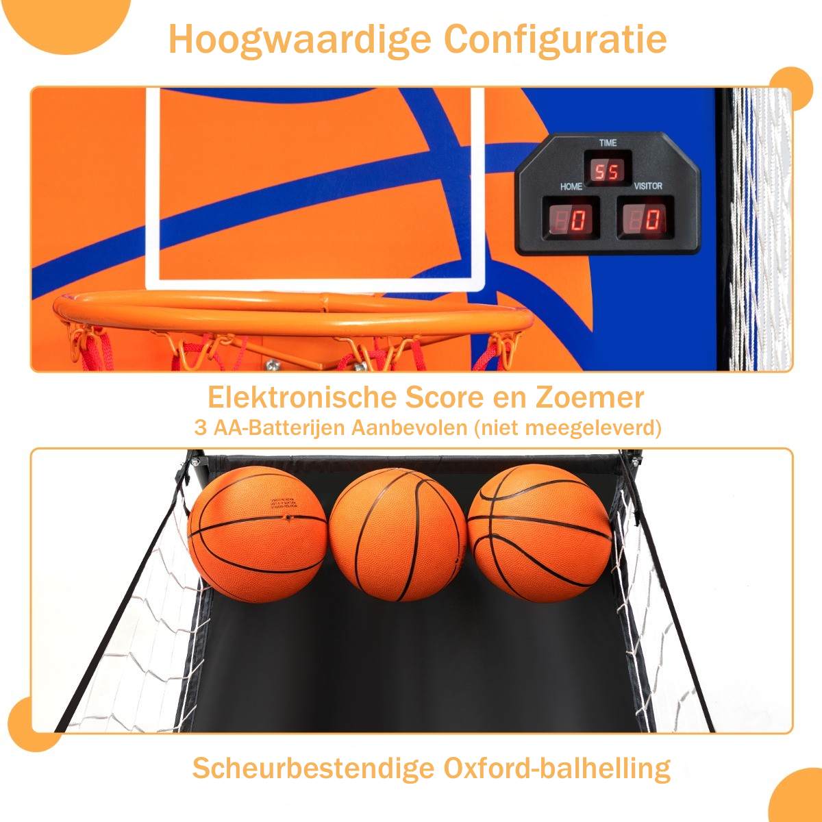 LIVSK Elektronische Basketbal Arcade Machine - 3 Ballen & Pomp - Opvouwbaar - Stalen Frame - Voor Binnengebruik - Zwart