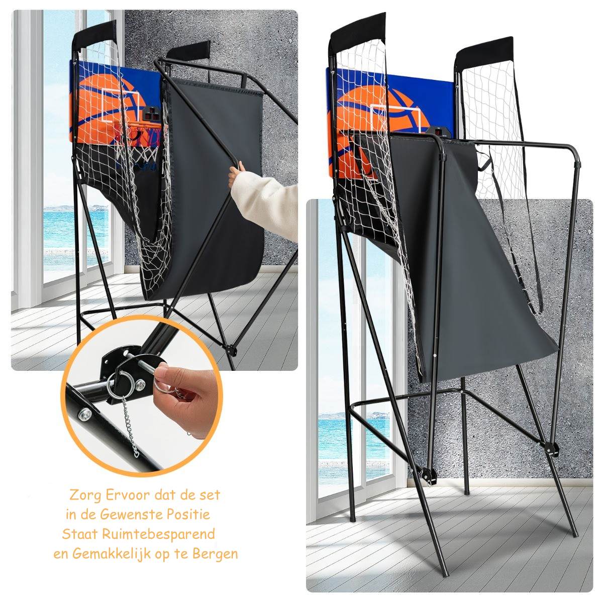 LIVSK Elektronische Basketbal Arcade Machine - 3 Ballen & Pomp - Opvouwbaar - Stalen Frame - Voor Binnengebruik - Zwart