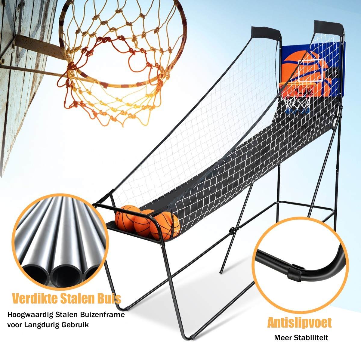 LIVSK Elektronische Basketbal Arcade Machine - 3 Ballen & Pomp - Opvouwbaar - Stalen Frame - Voor Binnengebruik - Zwart
