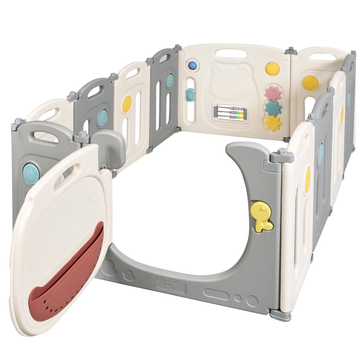LIVSK Opvouwbare Kinderbox - Veilig HDPE - Antislip - Educatief Speelpaneel - Ruime Speelruimte - 118 x 160 x 64 cm - Wit + Grijs