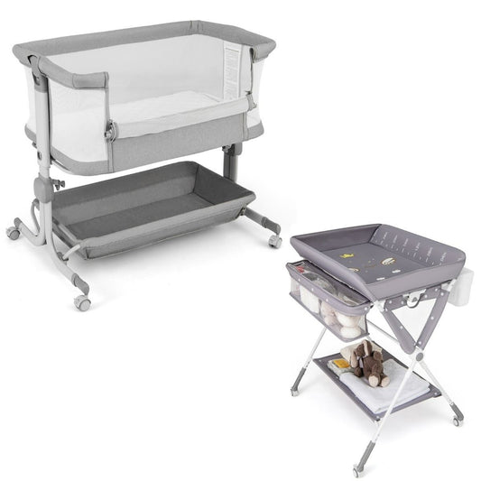 Livsk costway opvouwbare babyverschoontafel en nestbedje voor pasgeborenen mobiel babycentrum en opvouwbaar bedje naast het bed grijs