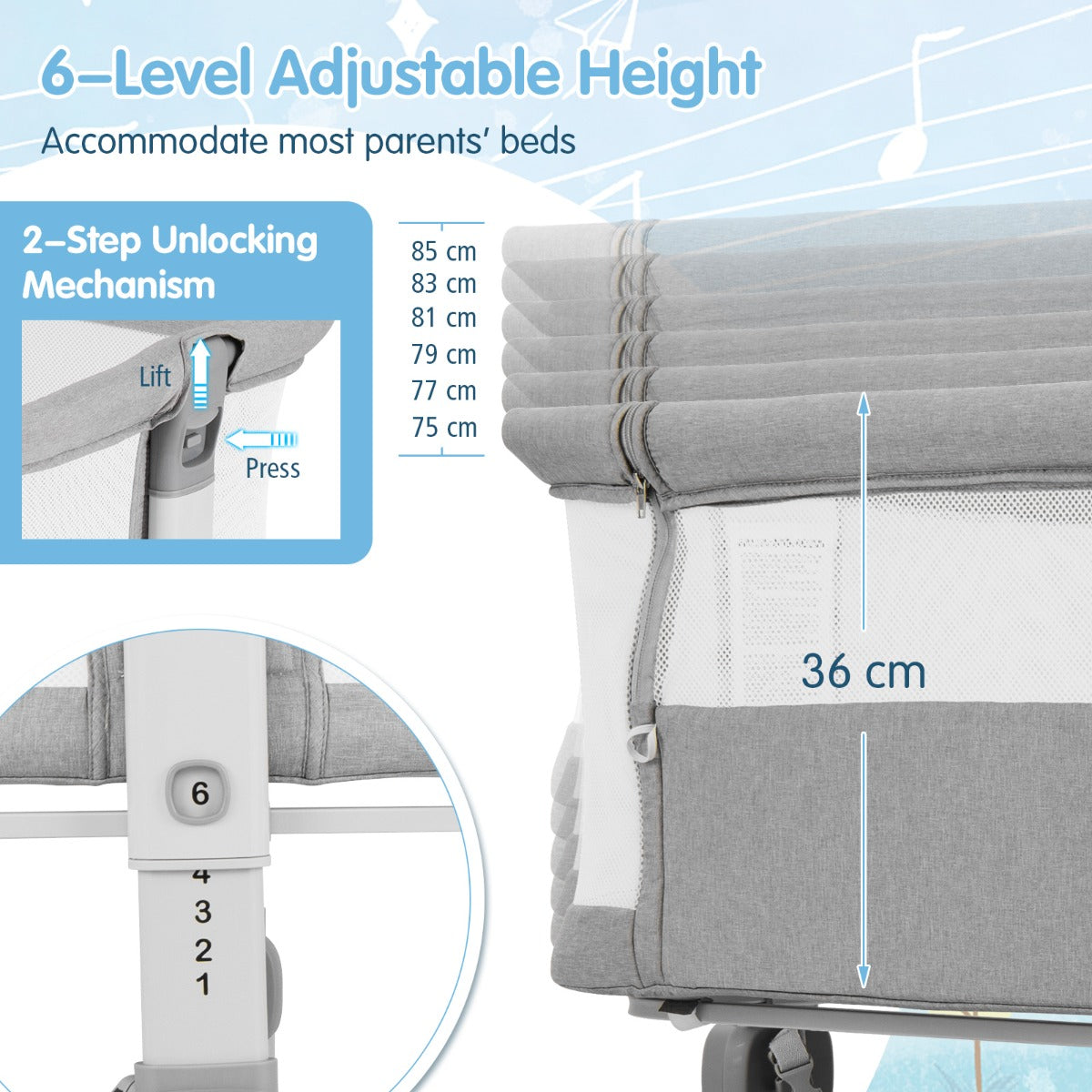 Livsk costway opvouwbare babyverschoontafel en nestbedje voor pasgeborenen mobiel babycentrum en opvouwbaar bedje naast het bed grijs 5