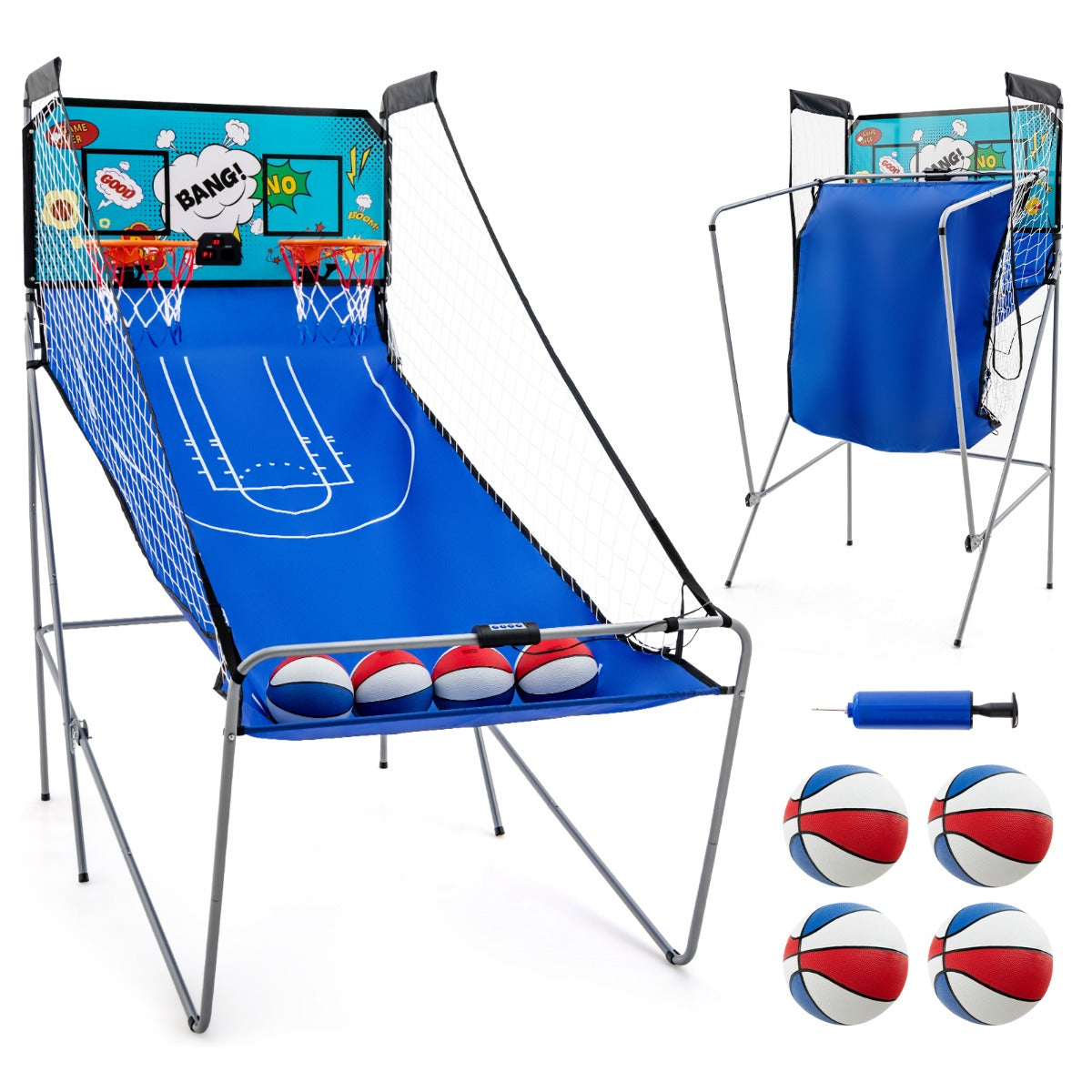 LIVSK Basketbal Arcadespel - Elektronisch Scoresysteem - 8 Spelstanden - Voor 1-4 Spelers - Opvouwbaar - 206 x 110 x 206 cm -