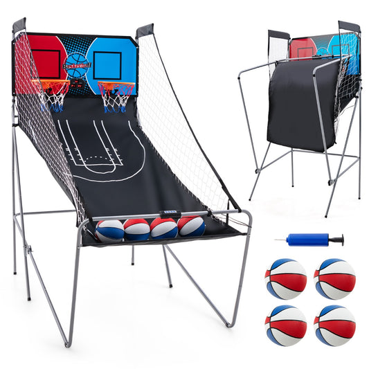 LIVSK Opvouwbaar Basketbal Arcadespel - 8 Spelstanden - Elektronisch Scoresysteem - Voor 1-4 Spelers - 206 x 110 x 206 cm - Rood