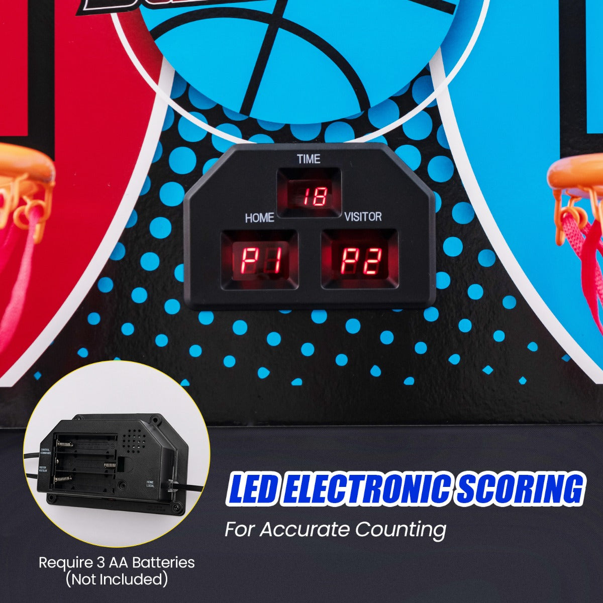 LIVSK Opvouwbaar Basketbal Arcadespel - 8 Spelstanden - Elektronisch Scoresysteem - Voor 1-4 Spelers - 206 x 110 x 206 cm - Rood