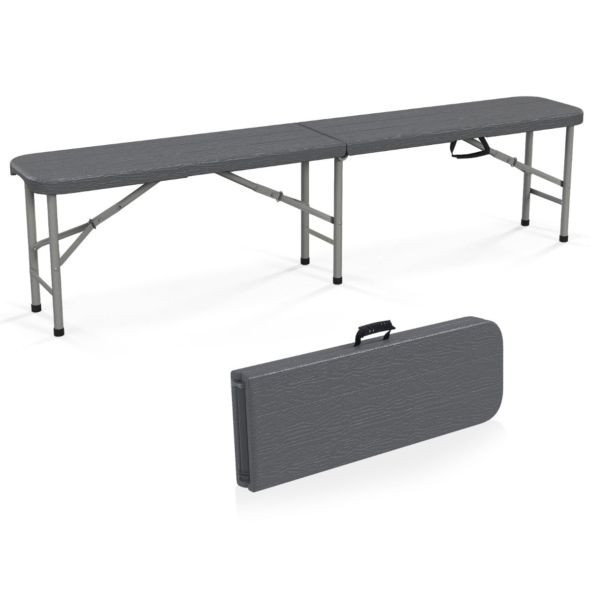 LIVSK Opvouwbare Klapbank - 180 cm - HDPE Zitvlak - Stevige Metalen Poten - Tot 600 kg - Voor 4 Personen - Grijs